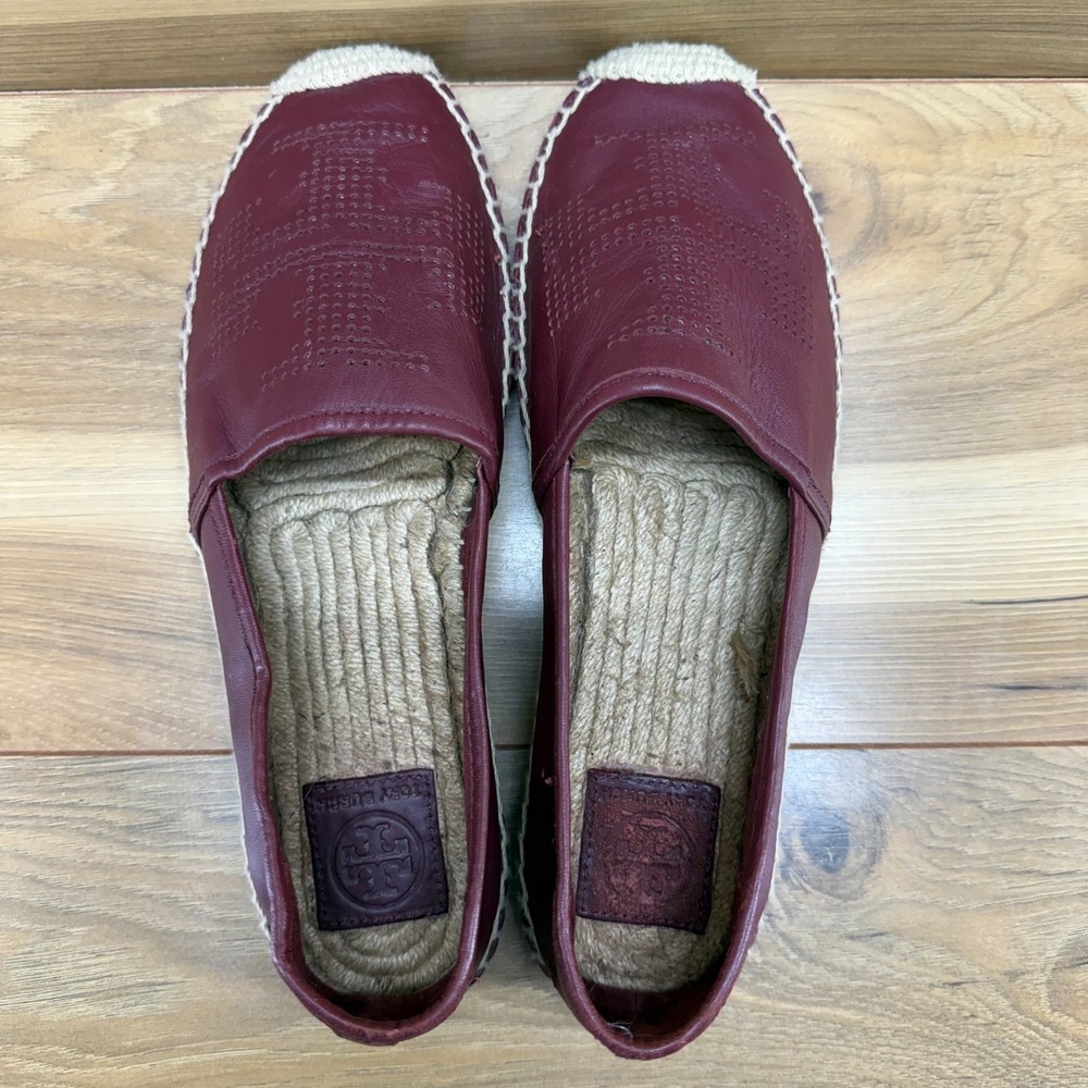 Tory Burch Espadrilles Flats 10 M Agate Red Soft Leather Vacation Resort Summer - Picture 8 of 11